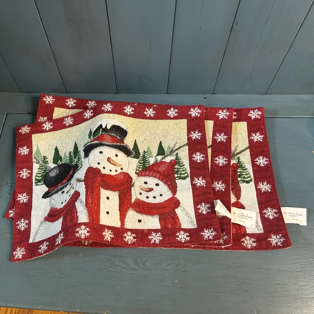 St. Nicholas Square Snowman Placemats - Red, White, Green (Set of 3)